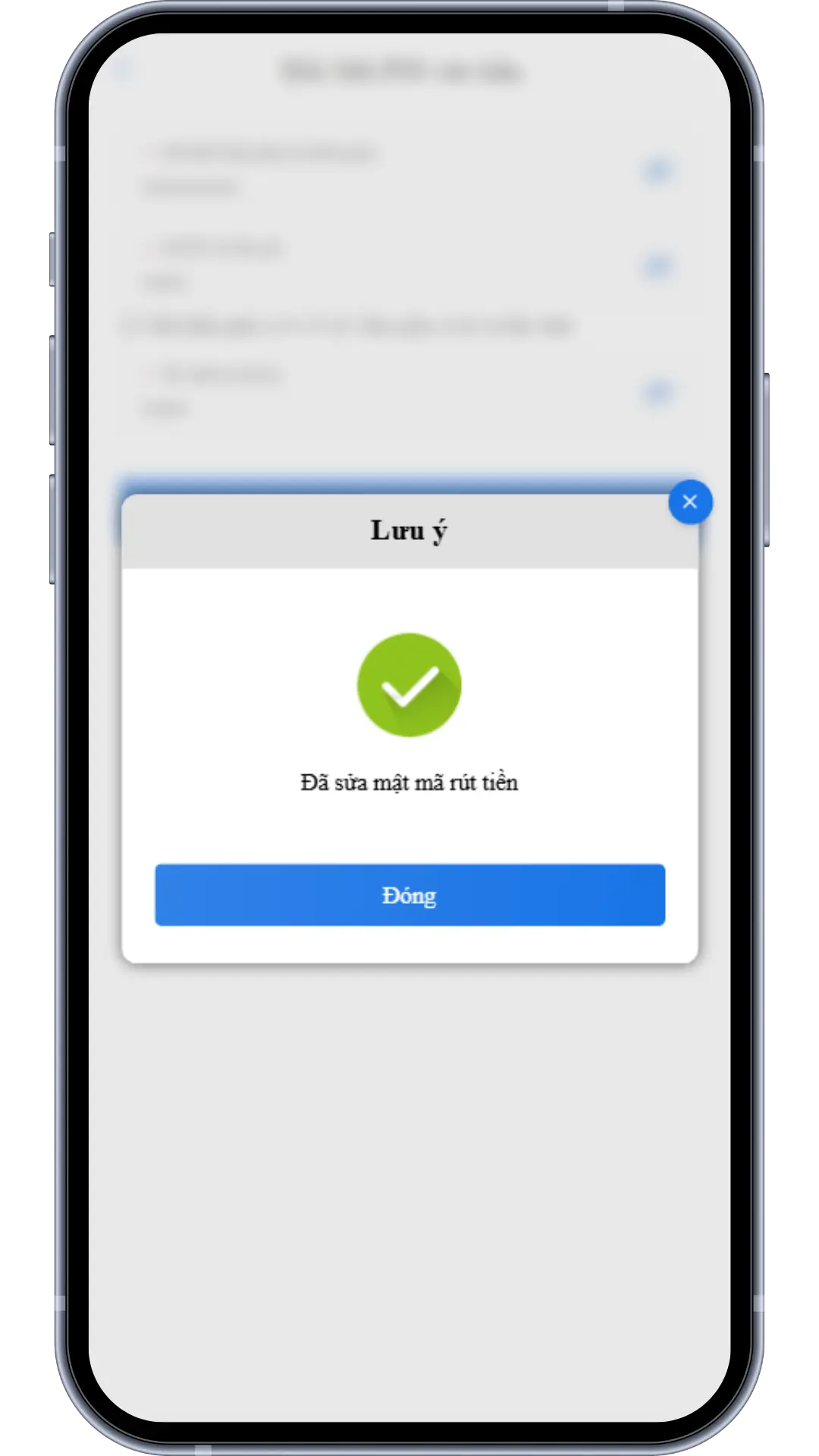 Bước 5 : Thay đổi mật khẩu rút tiền thành công